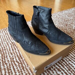 To Be Announced (TBA) Pony Black Leather Booties, size 9